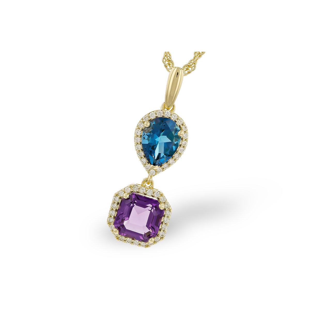14KT Gold Amethyst & Blue Topaz Necklace