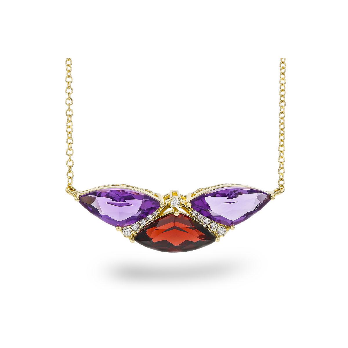 14KT Gold Amethyst & Garnet Necklace