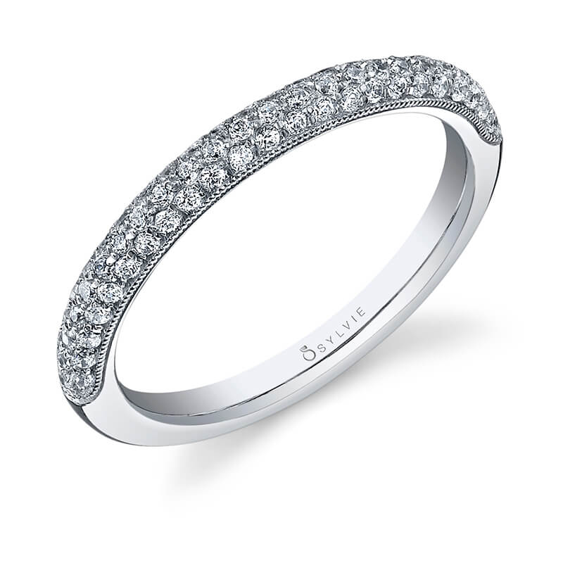 (18K White) Classic Pave Wedding Band