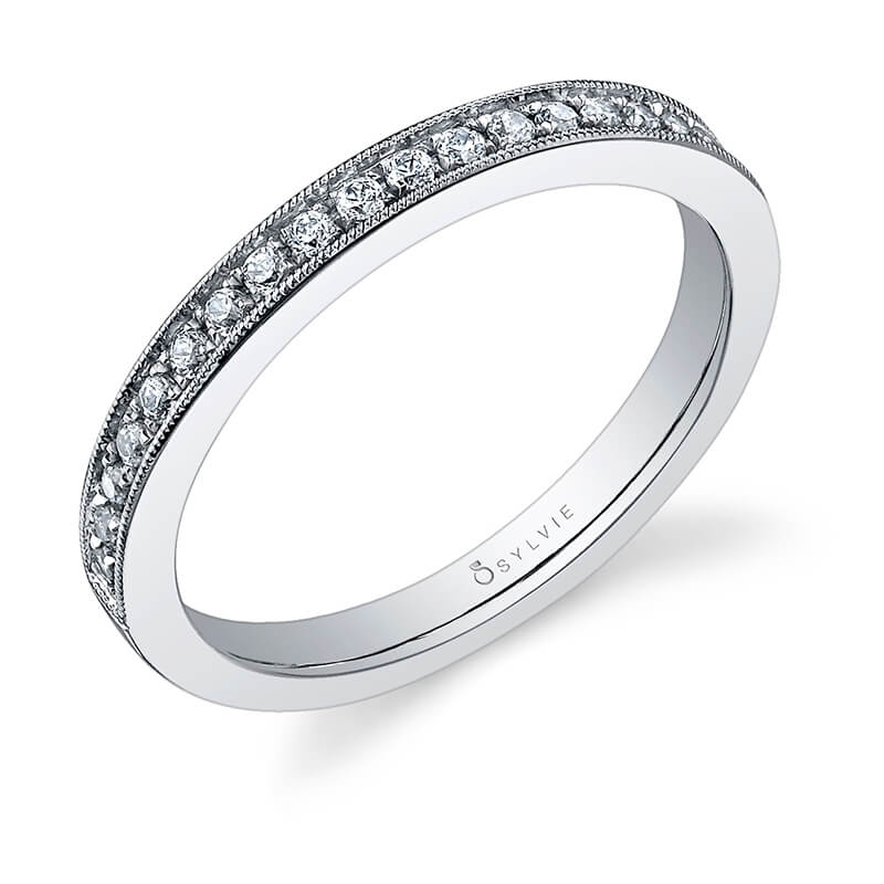 (14K Yellow) Milgrain Diamond Wedding Band