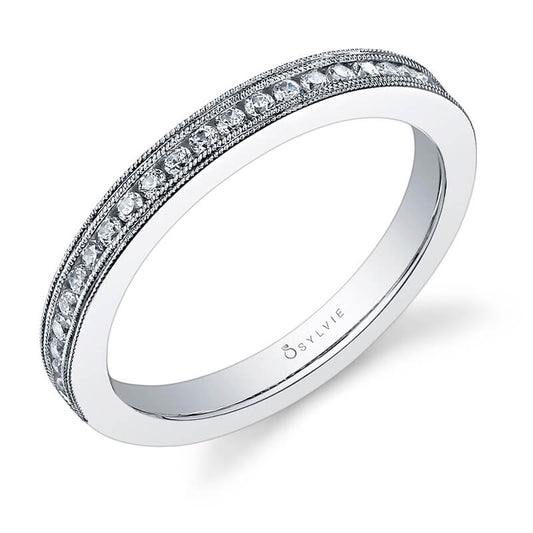 (14K Rose) Double Milgrain Edge Diamond Wedding Band