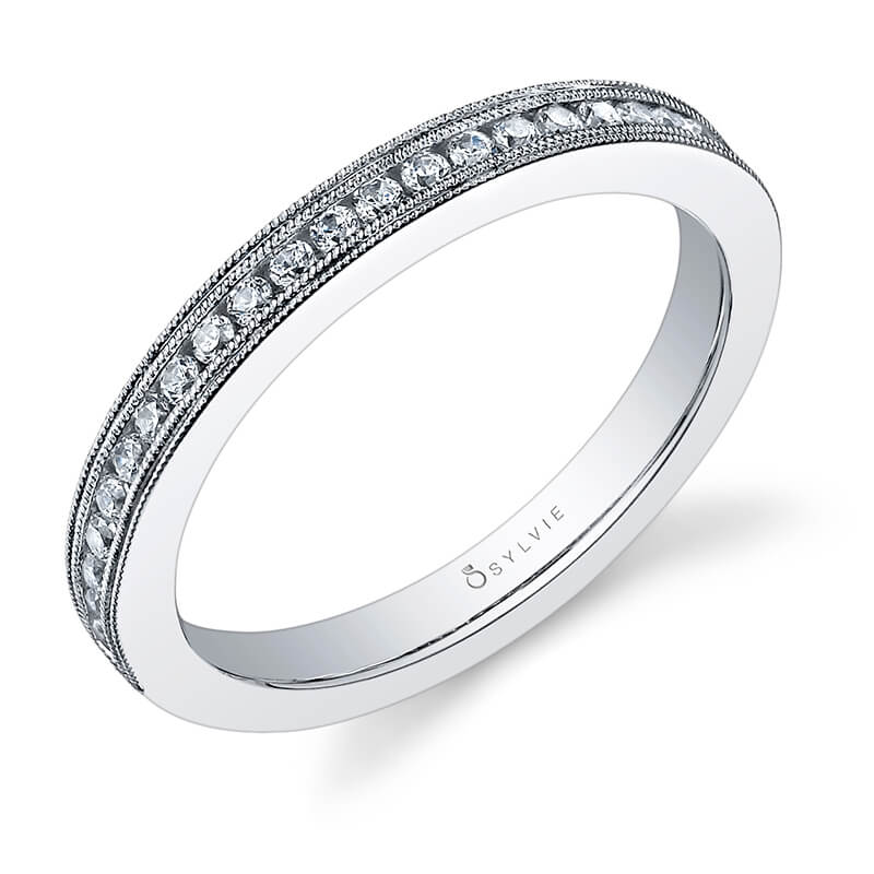 (Gallery) Double Milgrain Edge Diamond Wedding Band