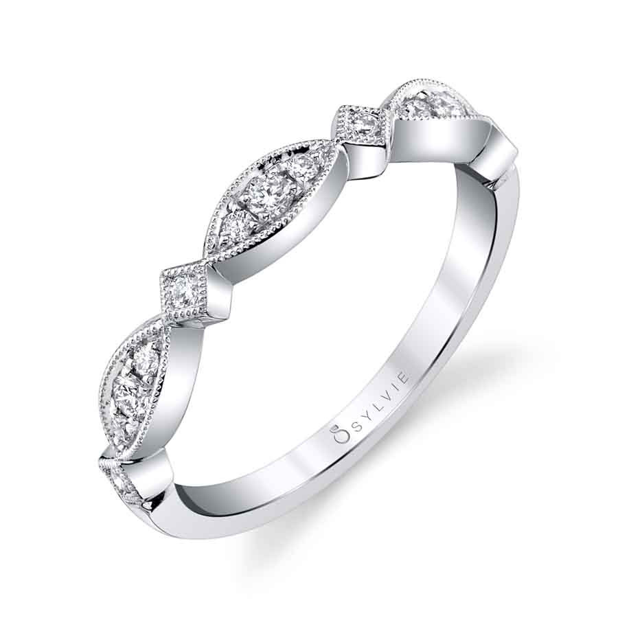 (18K White) Diamond & Marquise Shaped Stackable Band