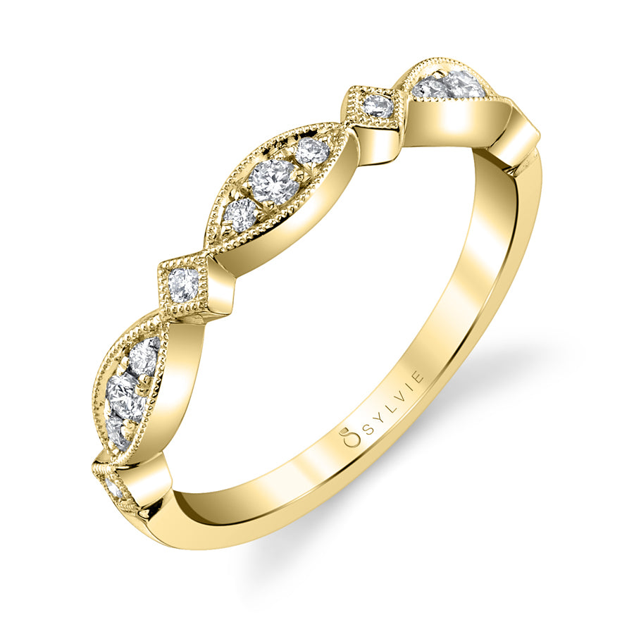 (18K Yellow) Diamond & Marquise Shaped Stackable Band