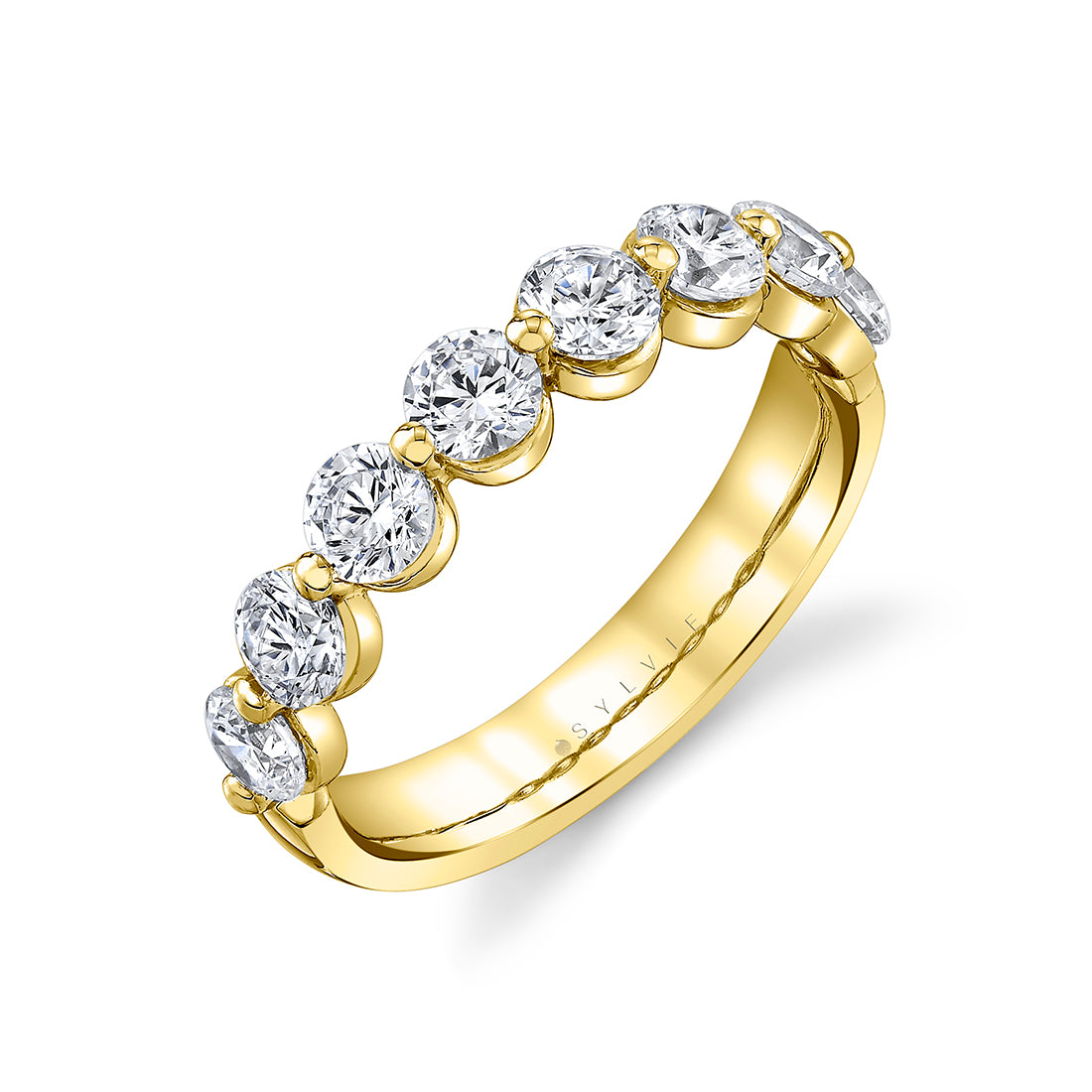 (14K Yellow) Shared Prong Diamond Wedding Ring