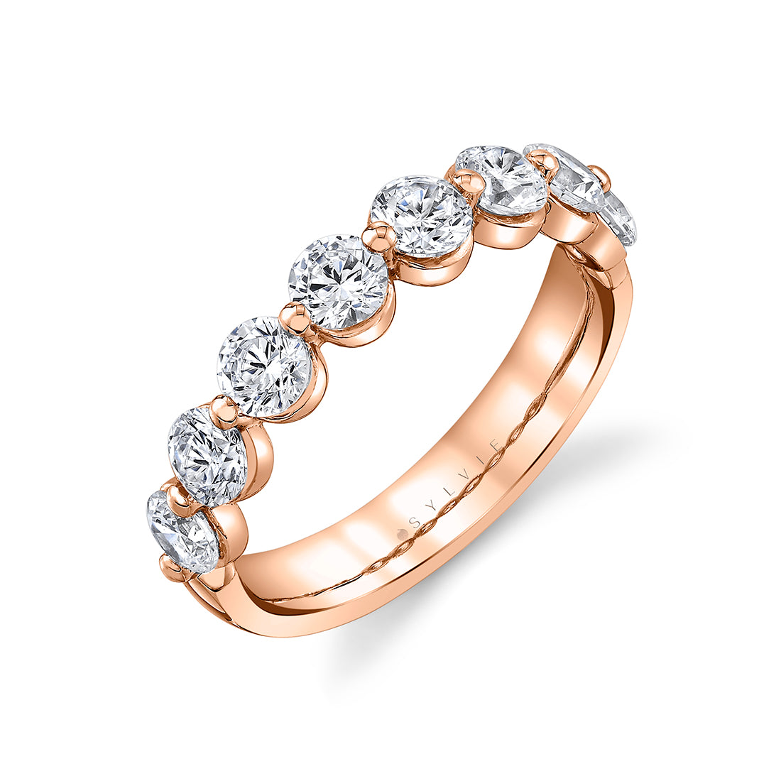 (18K Rose) Shared Prong Diamond Wedding Ring