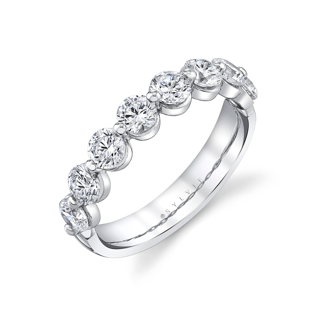 (18K White) Shared Prong Diamond Wedding Ring