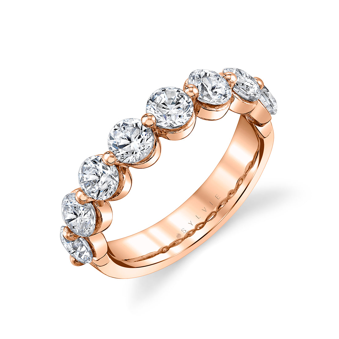 (14K Rose) Shared Prong Diamond Wedding Ring