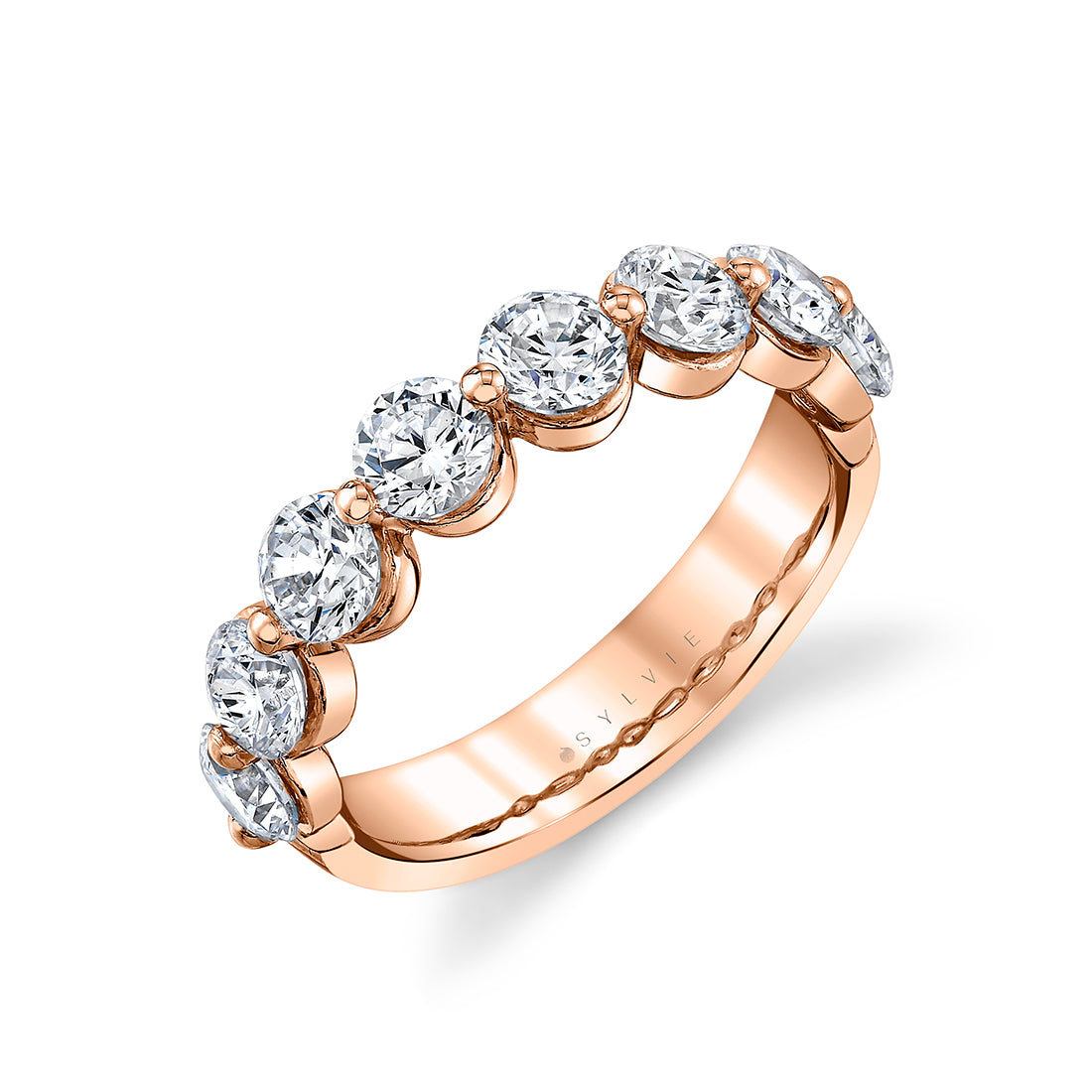 (18K Rose) Shared Prong Diamond Wedding Ring