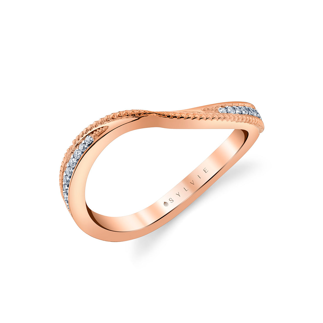 Diamond Wave Wedding Ring with Milgrain