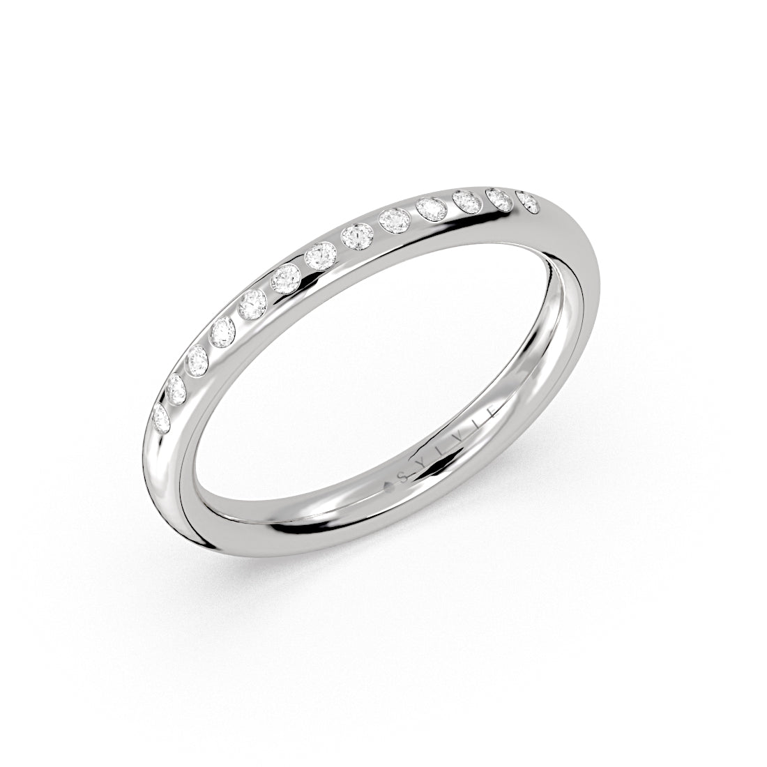 (Platinum White) Flush Set Round Diamond Wedding Ring