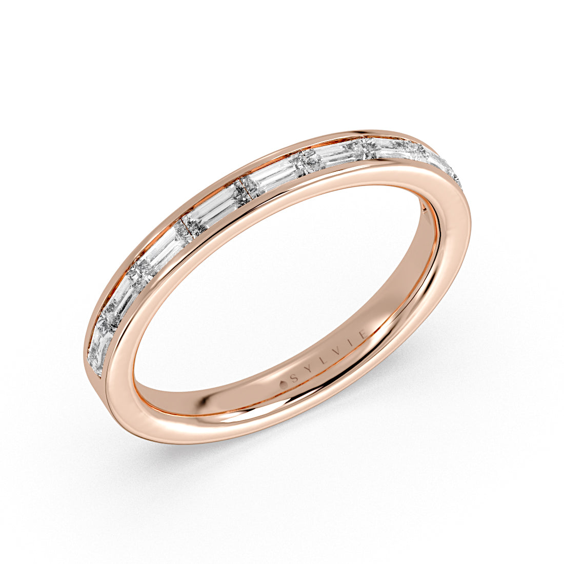 (14K Rose) Channel Set East to West Baguette Wedding Ring