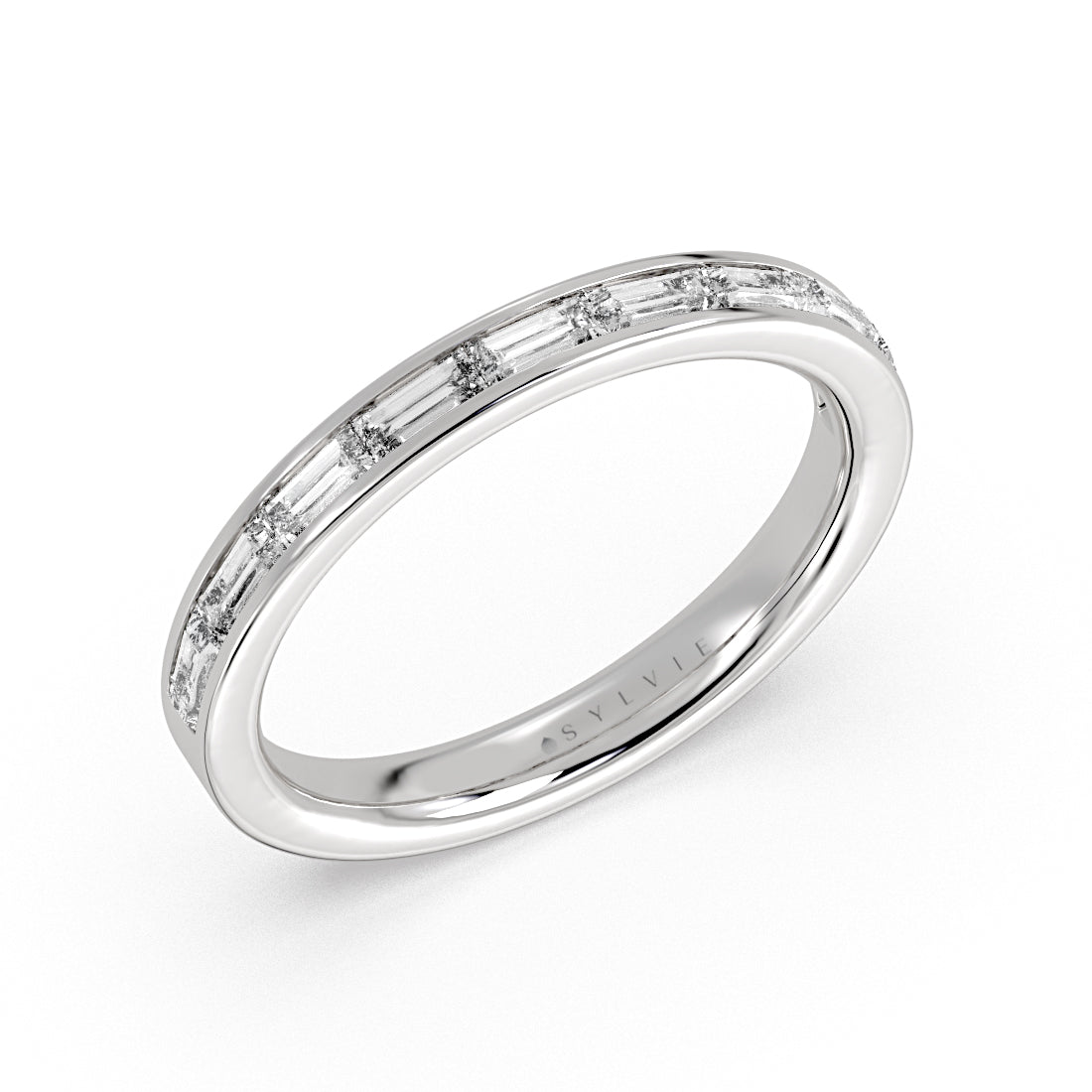 (14K White) Channel Set East to West Baguette Wedding Ring