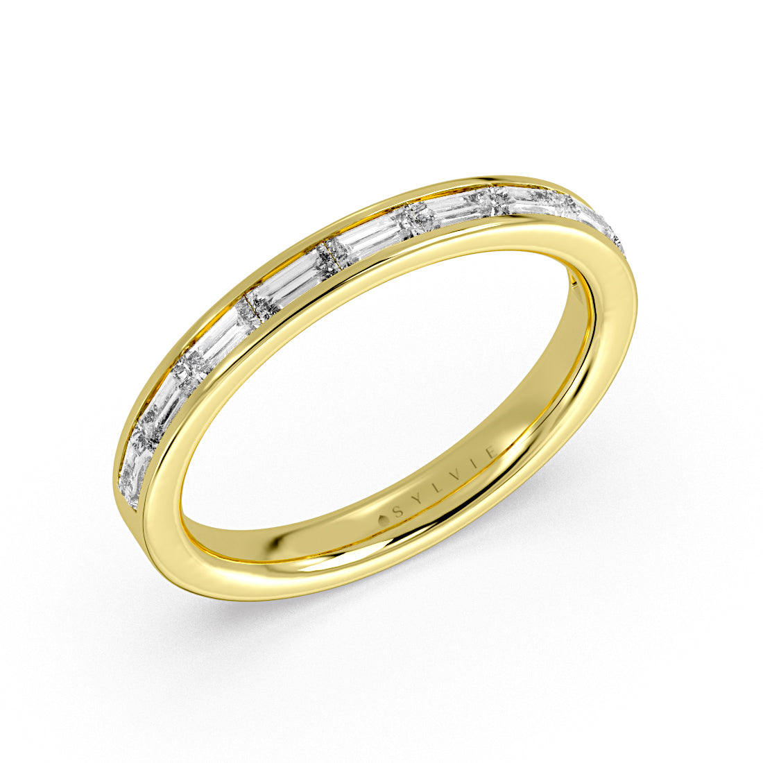 (14K Yellow) Channel Set East to West Baguette Wedding Ring