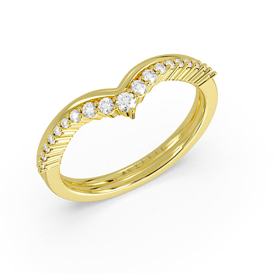 (14K Yellow) Double Band Curved Diamond Wedding Ring