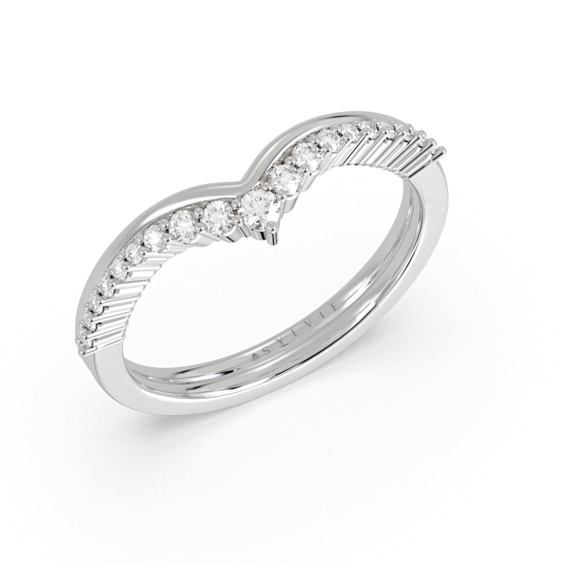 (18K White) Double Band Curved Diamond Wedding Ring