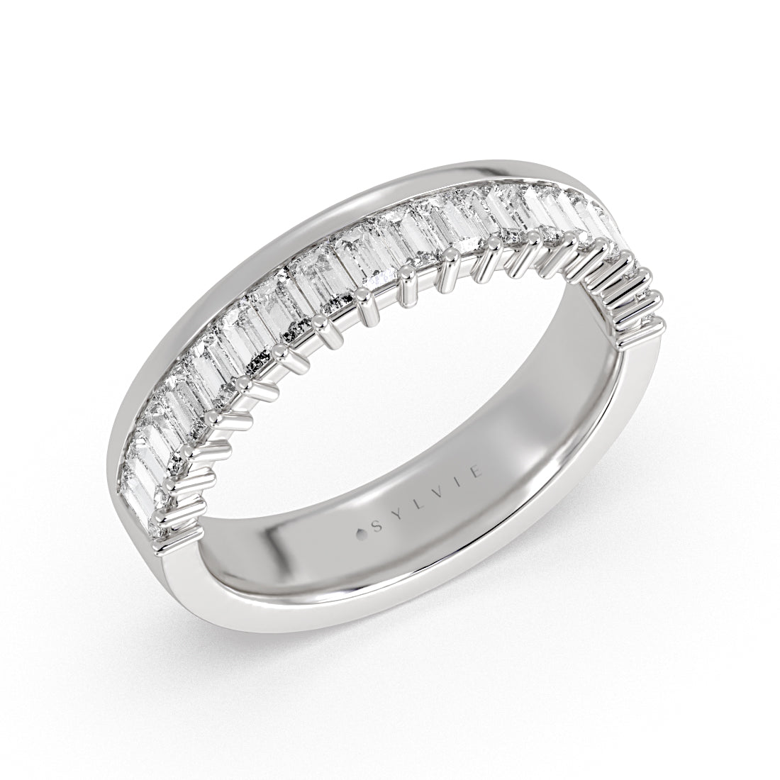 (18K White) Double Band Baguette Wedding Ring