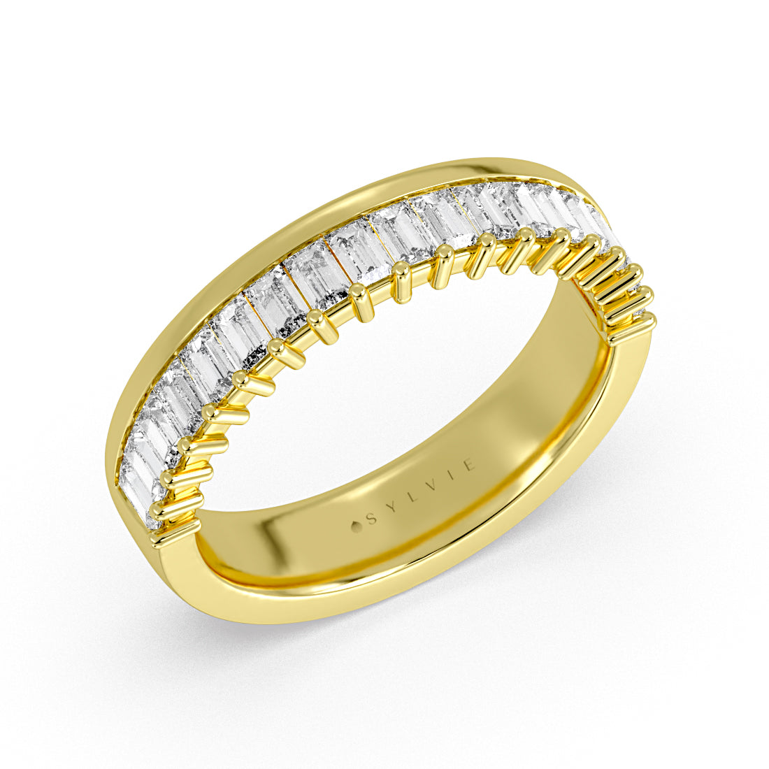 (18K Yellow) Double Band Baguette Wedding Ring