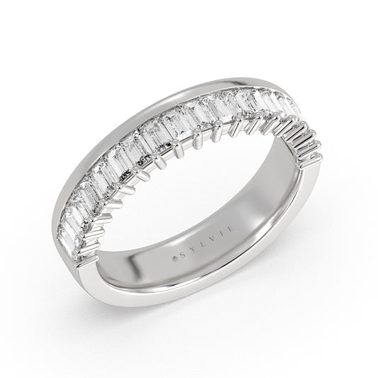 (Platinum White) Double Band Baguette Wedding Ring