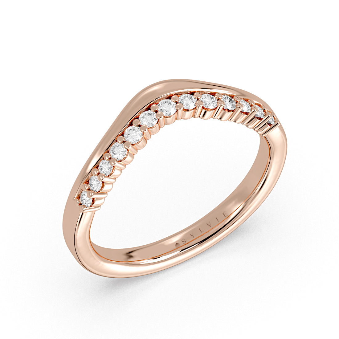 (18K Rose) Double Band Curved Diamond Wedding Ring