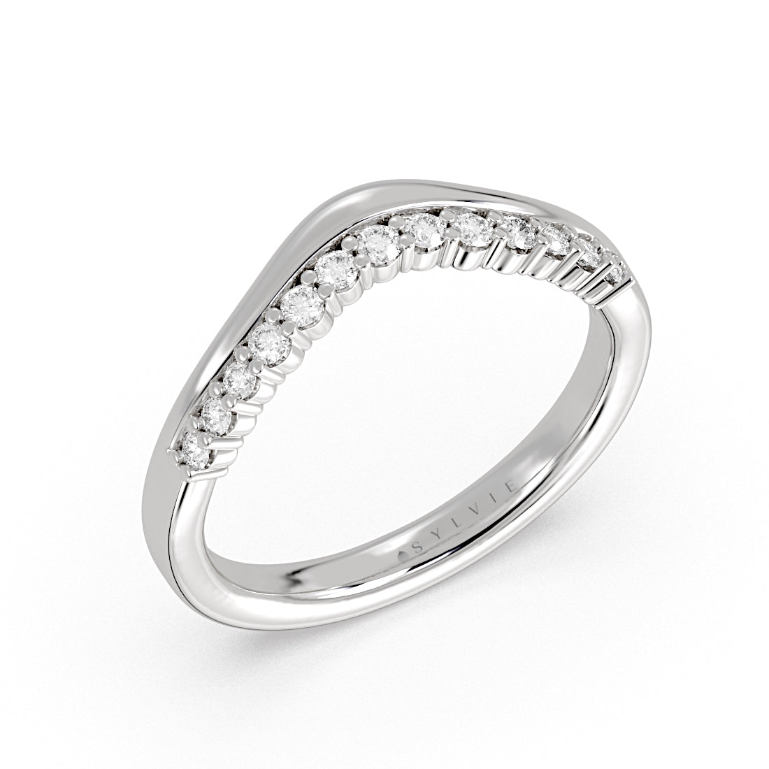 (Platinum White) Double Band Curved Diamond Wedding Ring
