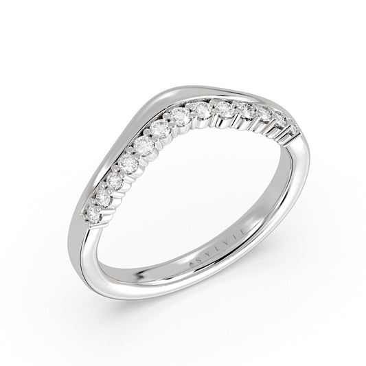 (Platinum White) Double Band Curved Diamond Wedding Ring