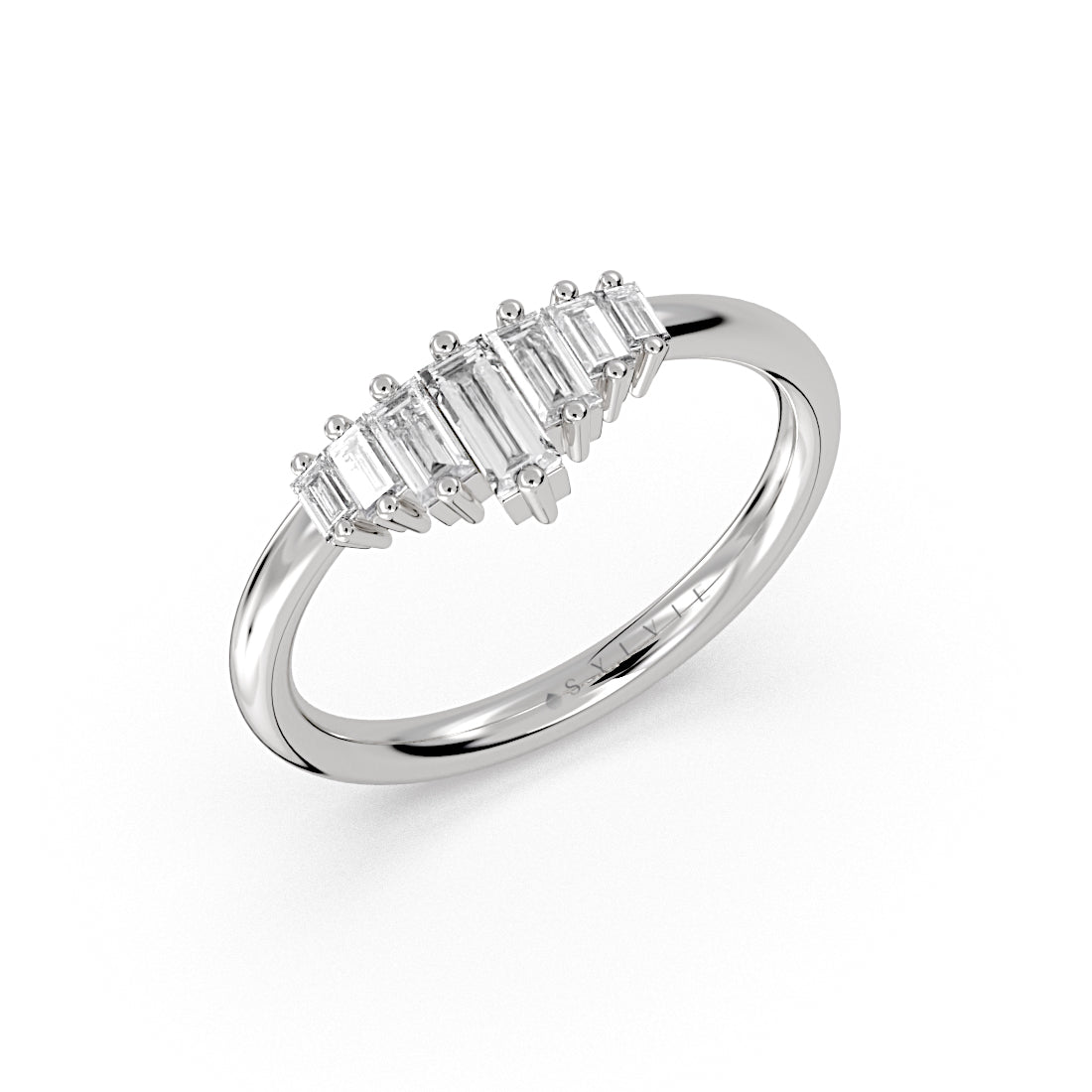 (14K White) Graduated Baguette Diamond Wedding Ring