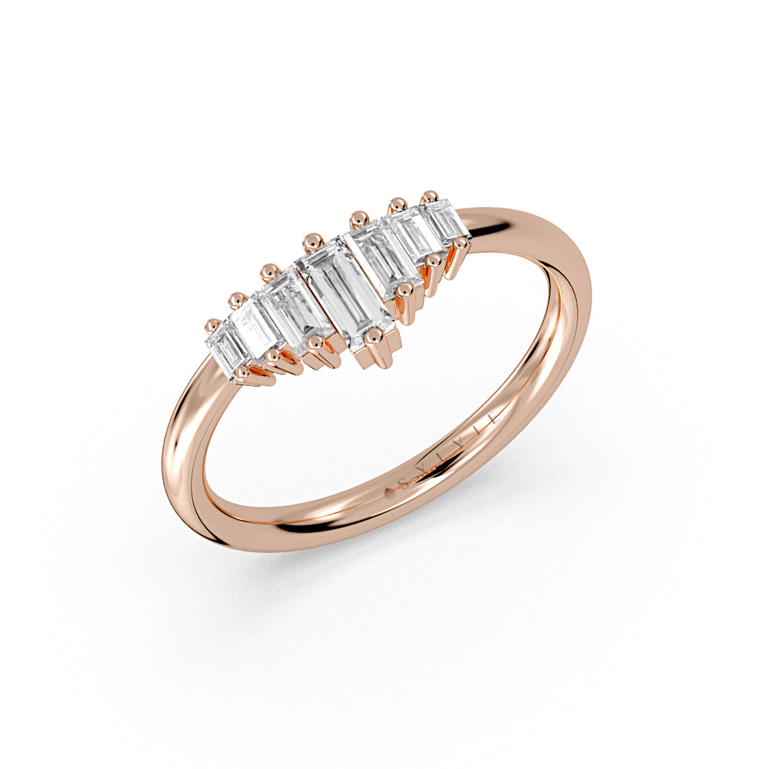(18K Rose) Graduated Baguette Diamond Wedding Ring