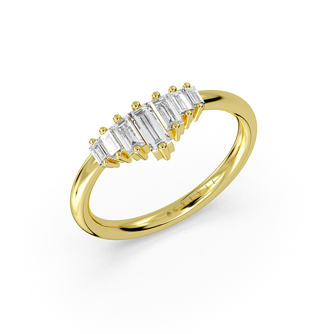 (18K Yellow) Graduated Baguette Diamond Wedding Ring