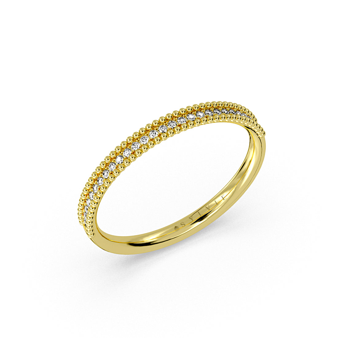(14K Yellow) Beaded Channel Diamond Wedding Ring