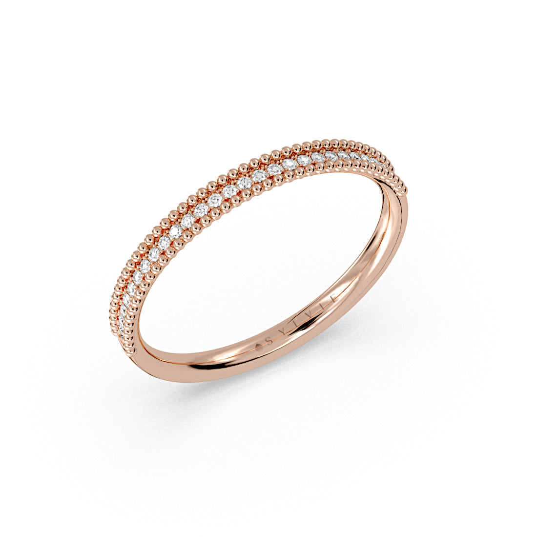 (18K Rose) Beaded Channel Diamond Wedding Ring