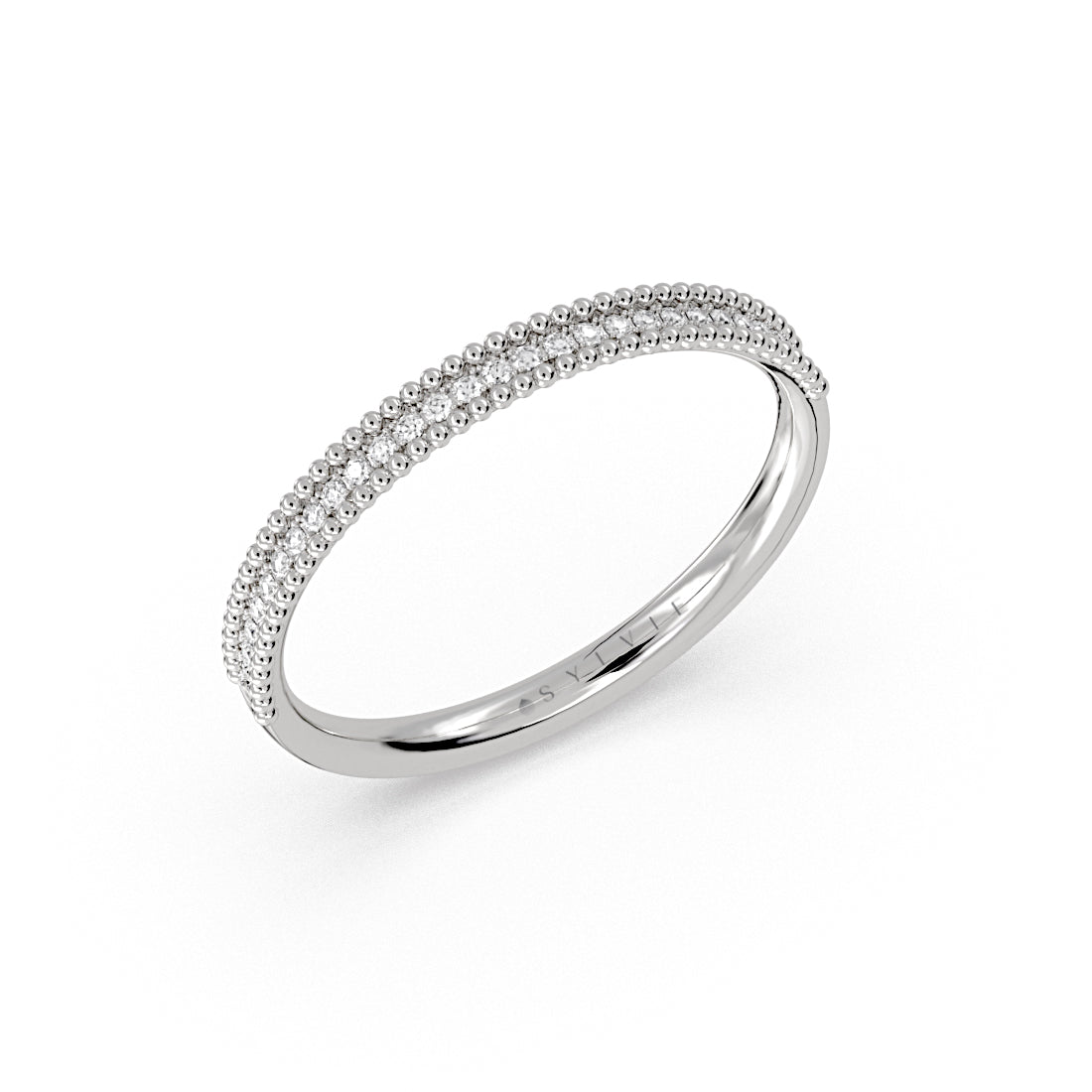 (Platinum White) Beaded Channel Diamond Wedding Ring