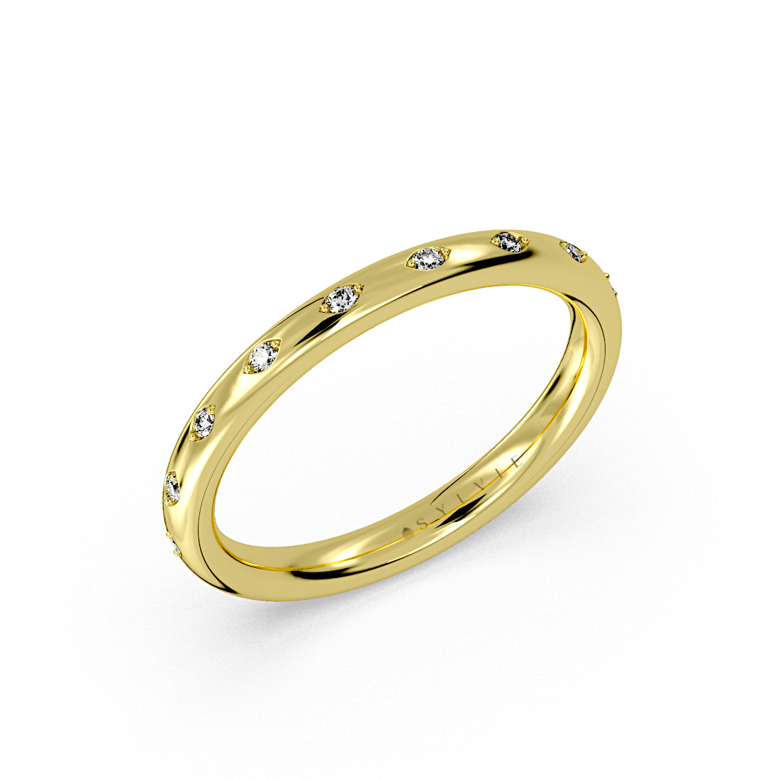 (18K Yellow) Flush Set Spaced Diamond Wedding Ring
