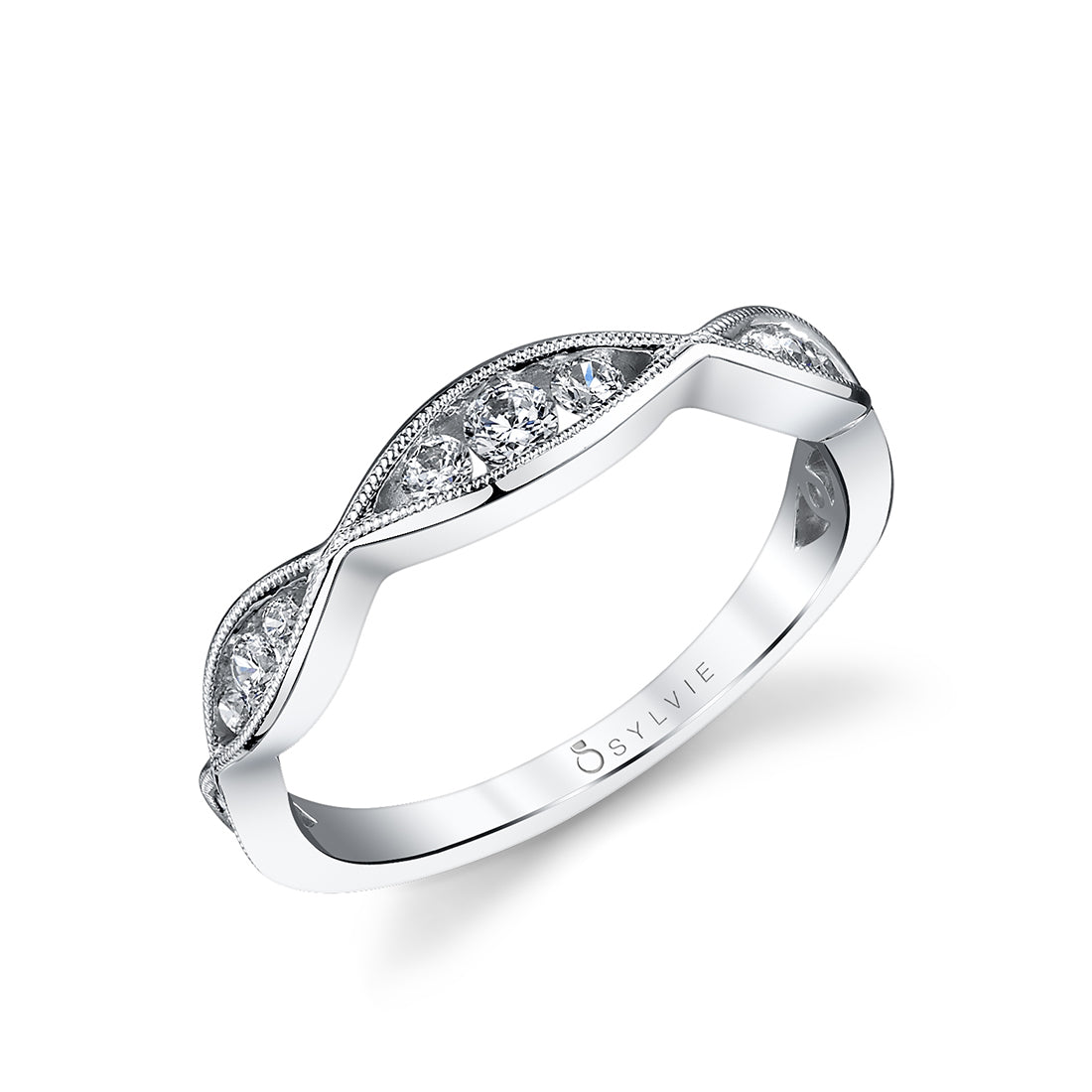 (14K White) Vintage Inspired Wedding Band - Bernadette