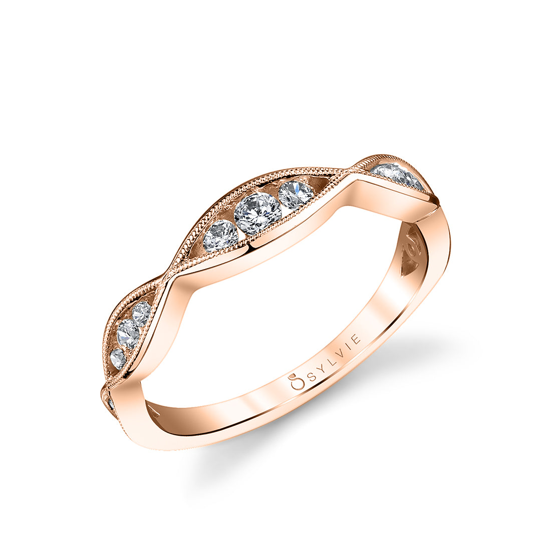 (18K Rose) Vintage Inspired Wedding Band - Bernadette