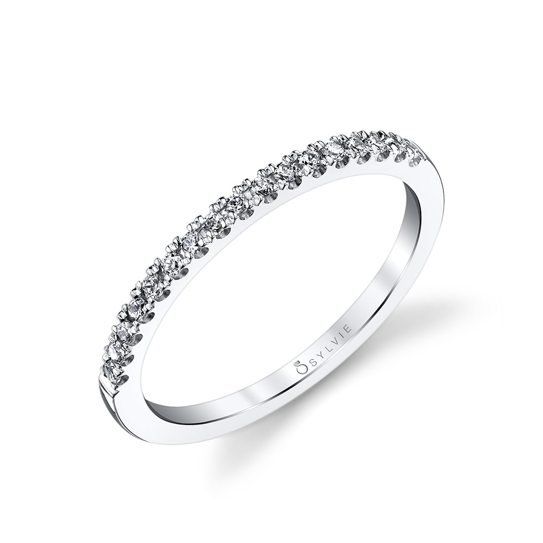 (18K White) Classic Shared Prong Wedding Band