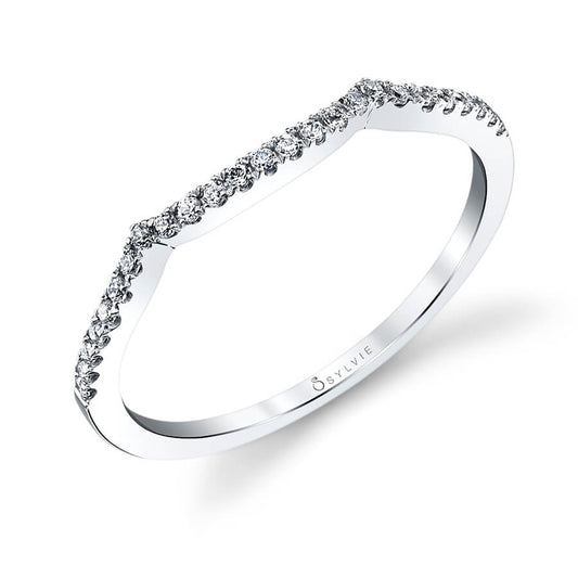 (Platinum White) Classic Curved Round Brilliant Diamond Wedding Band - Faustine