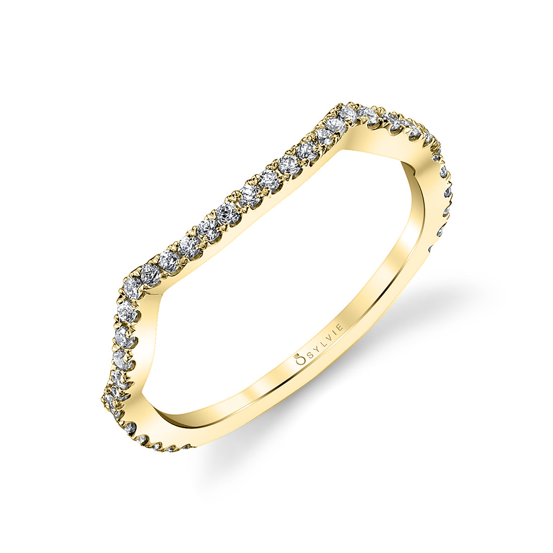 (18K Yellow) Classic Curved Round Brilliant Diamond Wedding Band - Avril