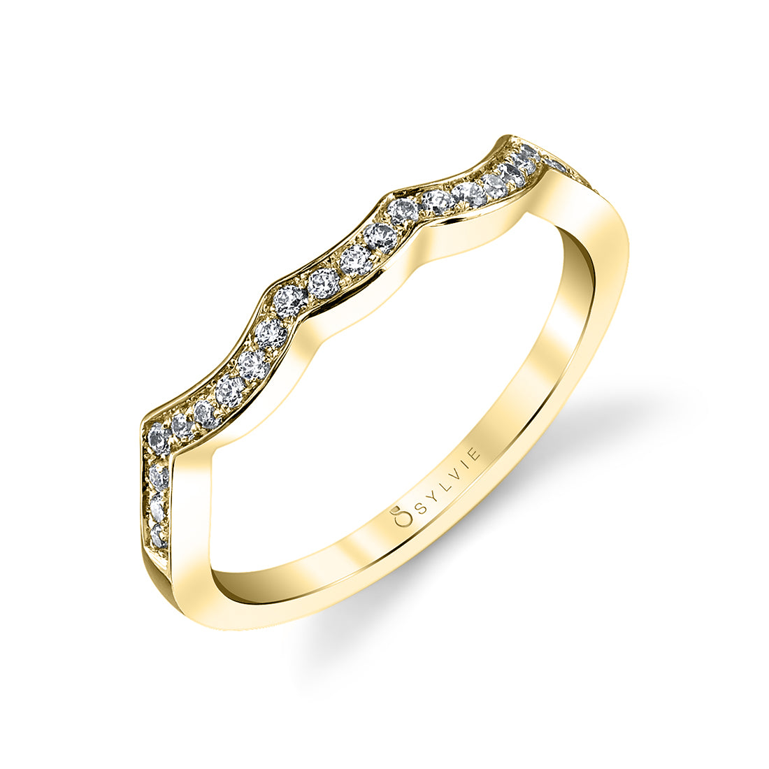 (14K Yellow) Curved Diamond Wedding Band