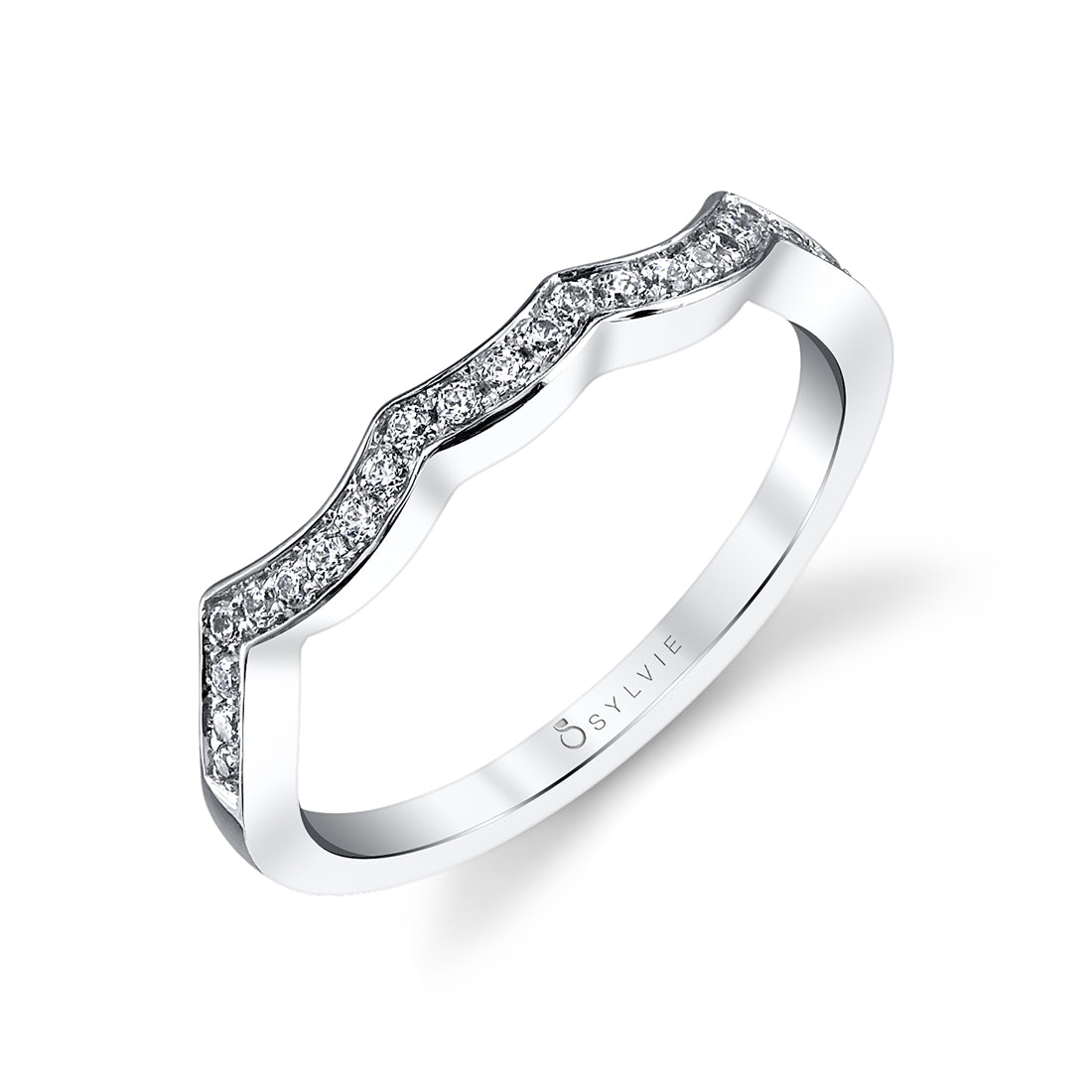 (Platinum White) Curved Diamond Wedding Band