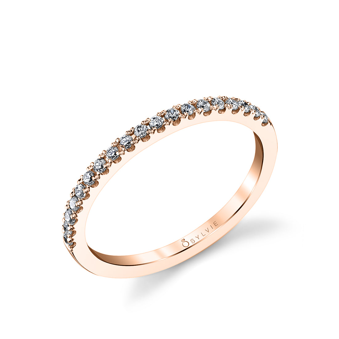 (14K Rose) Classic Round Brilliant Diamond Wedding Band - Anita