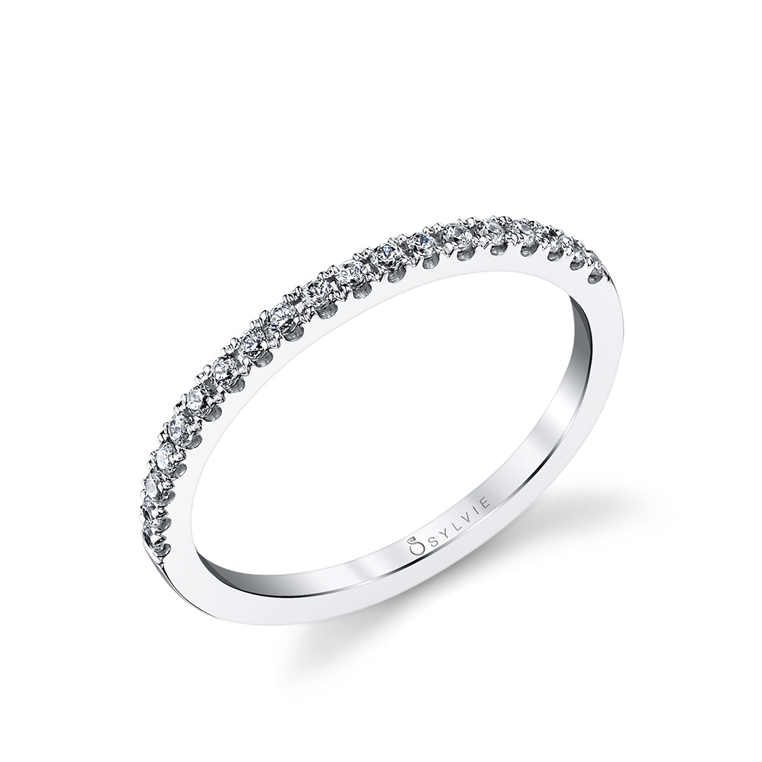 (18K White) Classic Round Brilliant Diamond Wedding Band - Anita