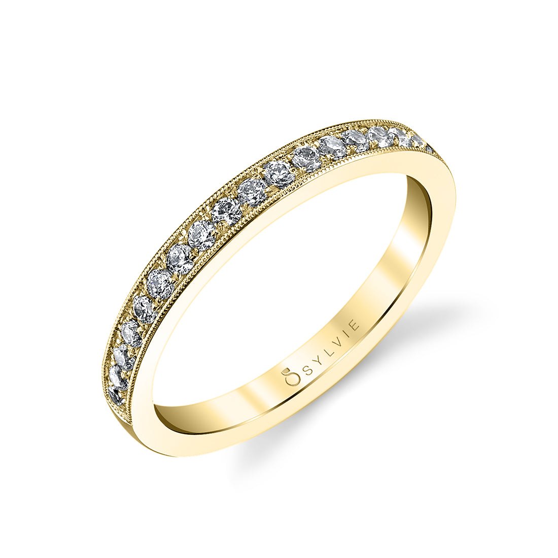 (14K Yellow) Classic Wedding Band with Milgrain Accents
