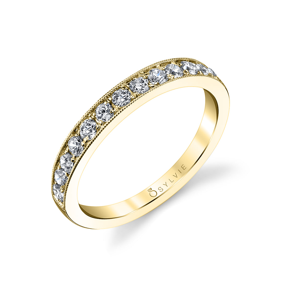 (14K Yellow) Classic Wedding Band with Milgrain Accents