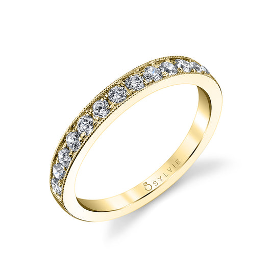 (14K Yellow) Classic Wedding Band with Milgrain Accents