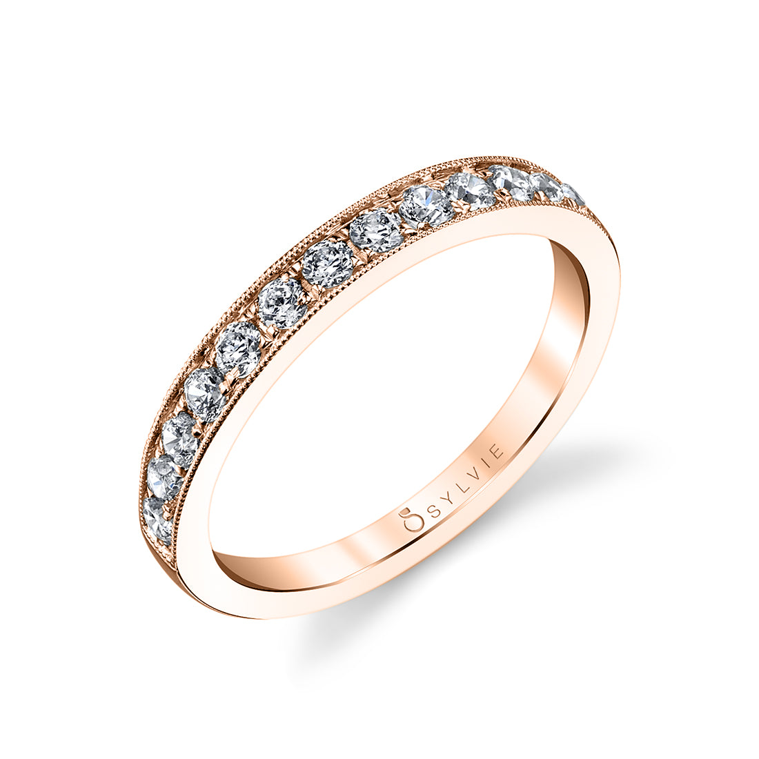 (18K Rose) Classic Wedding Band with Milgrain Accents