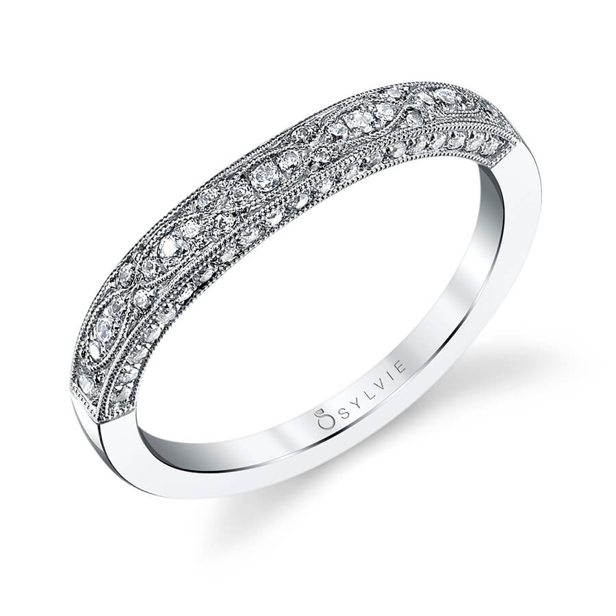 (14K White) Vintage Inspired Wedding Band - Barbara