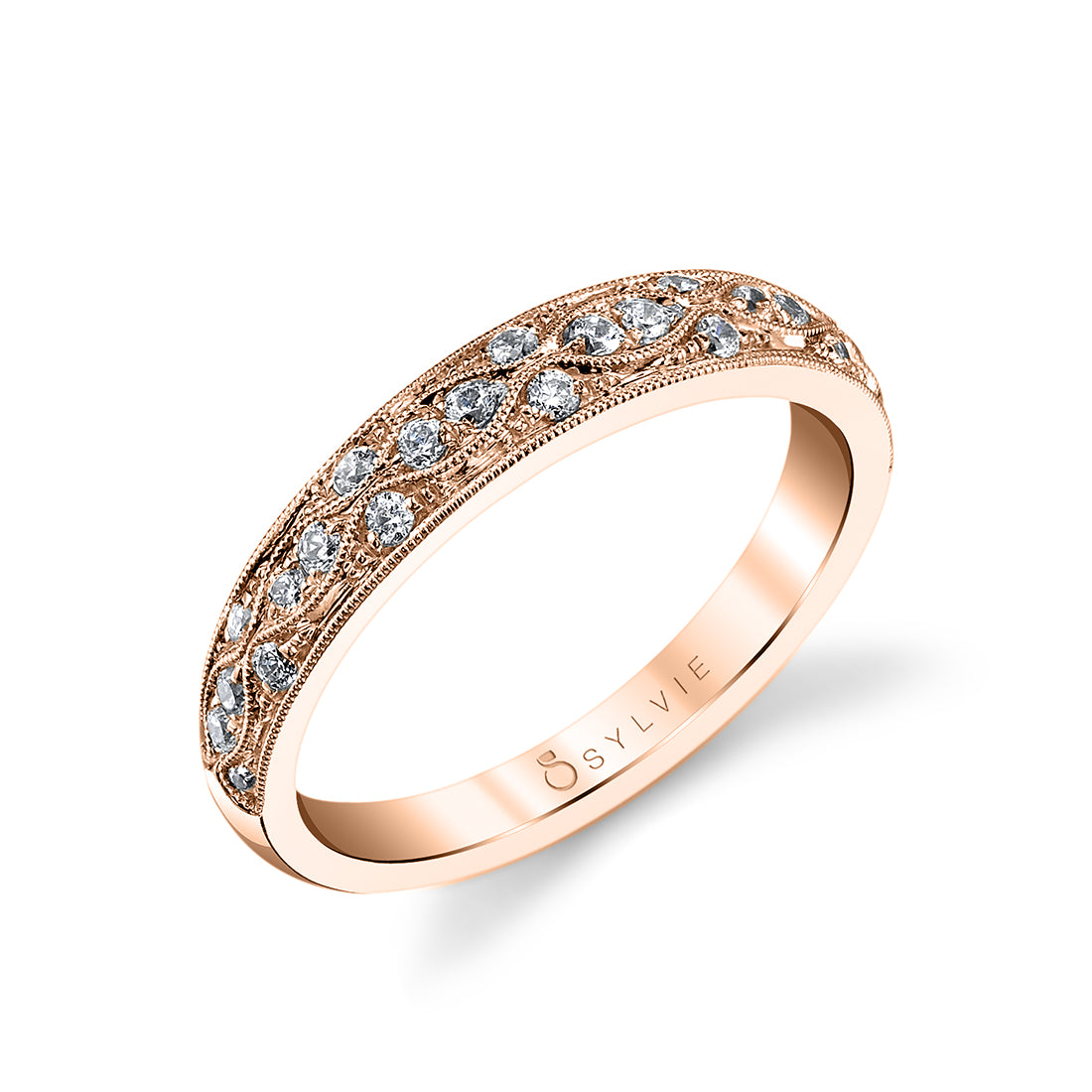(14K Rose) Vintage Inspired Wedding Band