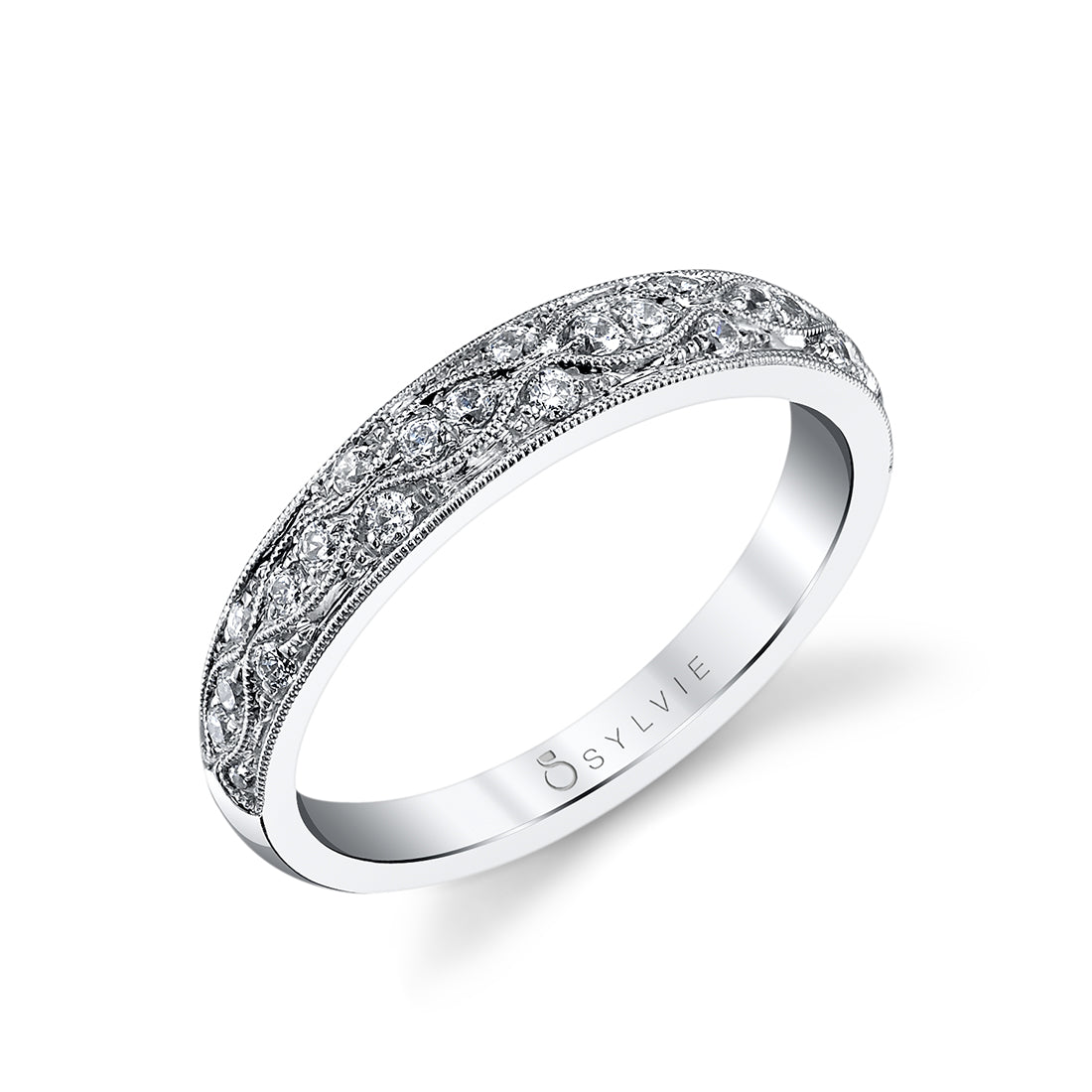 (Platinum White) Vintage Inspired Wedding Band