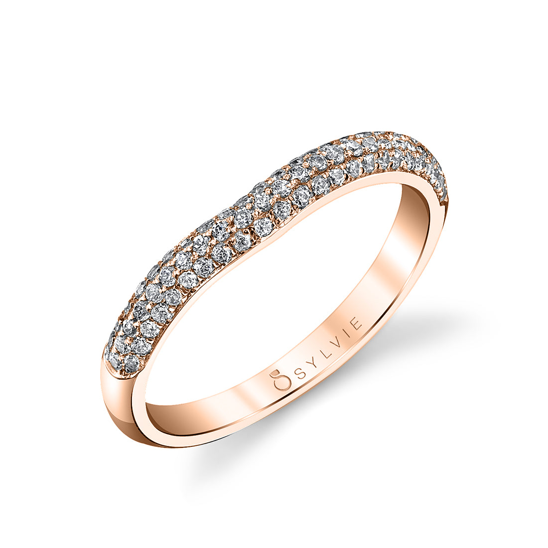(18K Rose) Three Row Pave Wedding Band - Naomie